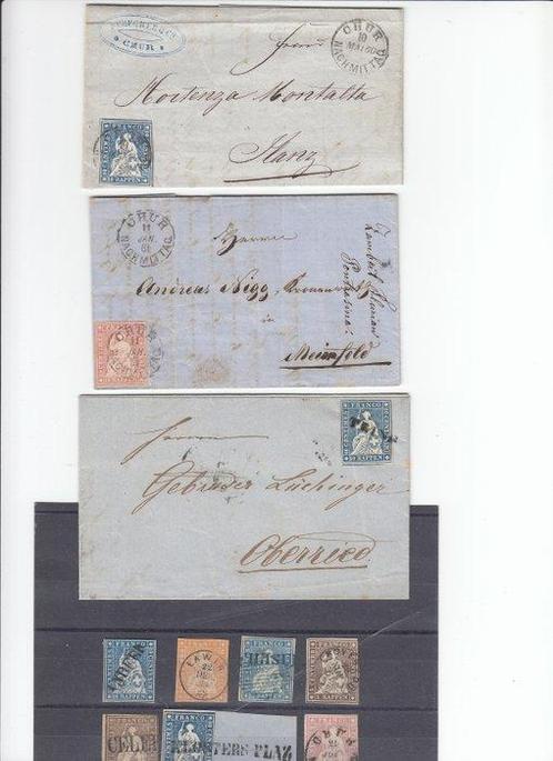 Suisse 1854/1862 - Poste Strubel, bon bord. 3 lettres, 7, Postzegels en Munten, Postzegels | Europa | België