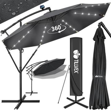Tillvex® LED Parasol - Zweefparasol - Ø300cm - 360° Draaibaa, Verzenden