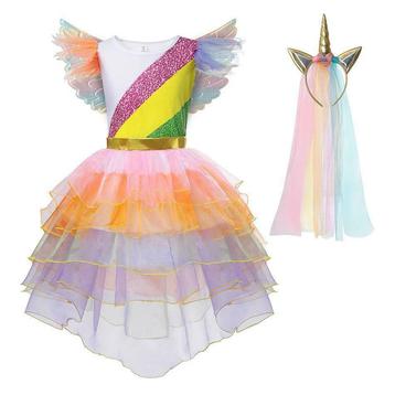 Prinsessenjurk - Unicorn jurk (3-delig) - Kleedje