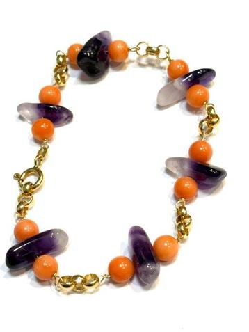 Bracelet - 18 carats Or jaune Corail - Améthyste