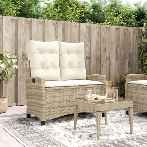 vidaXL Tuinbankje verstelbaar met kussens poly rattan beige, Tuin en Terras, Tuinsets en Loungesets, Nieuw, Verzenden