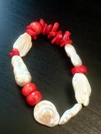 Barokke zoetwaterparels, rode koraal - Kralenarmband