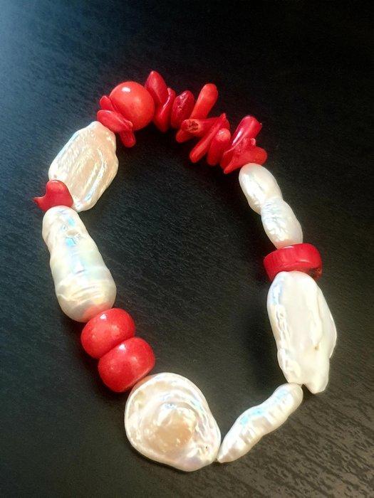 Barokke zoetwaterparels, rode koraal - Kralenarmband, Collections, Minéraux & Fossiles