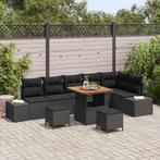 vidaXL Tuinbank Set met kussen 9 pcs Zwart Poly rattan, Tuin en Terras, Tuinsets en Loungesets, Verzenden, Nieuw