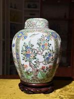 Grote Wucai-dekselpot geschilderd met schatten en bloemen -, Antiek en Kunst