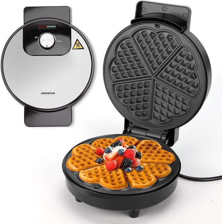 Wafelijzer - Wafelmaker - 5 Wafels - 1000W - RVS - Aigostar, Elektronische apparatuur, Wafelijzers, Nieuw, Verzenden