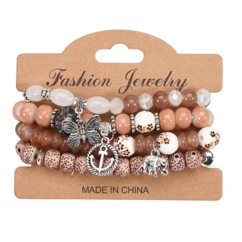Fako Bijoux® - Armband Set - Boho - Bedels - Beige/Bruin, Handtassen en Accessoires, Armbanden, Verzenden