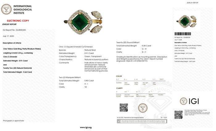 Trouwring - 18 karaat Geel goud, goud - 1.55ct. tw. Smaragd, Handtassen en Accessoires, Antieke sieraden