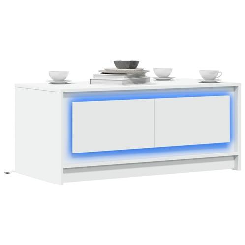 vidaXL Salontafel met LED-verlichting bewerkt hout wit, Huis en Inrichting, Tafels | Salontafels, Nieuw, Verzenden