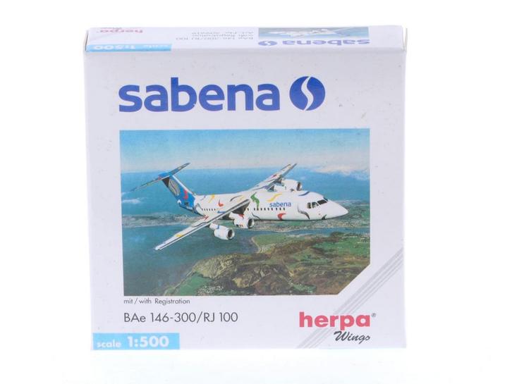 Schaal 1:500 Herpa 509619 BAe 146-300/RJ 100 Sabena 75 y..., Hobby en Vrije tijd, Modelbouw | Vliegtuigen en Helikopters, Zo goed als nieuw
