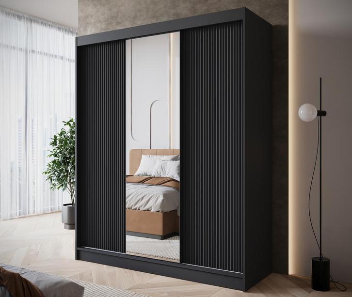 Kledingkast 180cm zwart Schuifdeuren - Met spiegel, Huis en Inrichting, Kasten | Overige, Nieuw, Verzenden