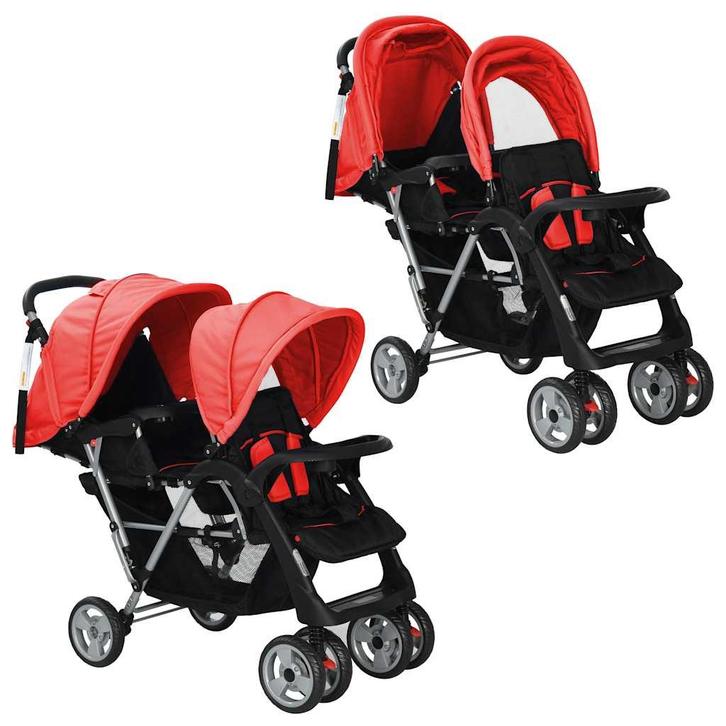 vidaXL Kinderwagen dubbel staal rood en zwart, Kinderen en Baby's, Kinderwagens en Combinaties, Nieuw, Verzenden