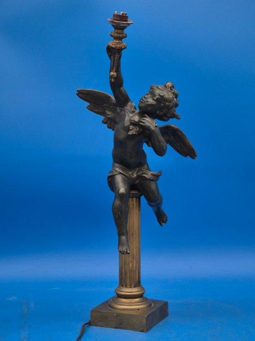 Putto / Engel – Figürliche Tischlampe mit Säule – Metall -, Antiek en Kunst, Curiosa en Brocante