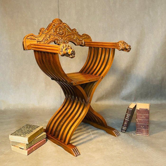 Stoel - Hout, Savonarola in renaissancestijl, Antiek en Kunst, Curiosa en Brocante