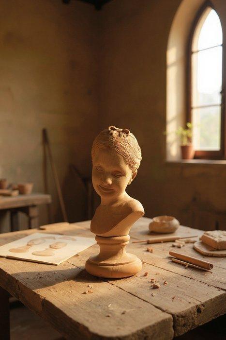 Statua Busto di Bambina su Piedistallo - sculptuur, Made in, Antiek en Kunst, Antiek | Keramiek en Aardewerk