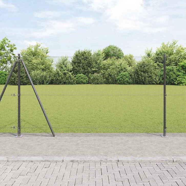 vidaXL Hek met Palen Grijs 1.2 x 50 m Staal, Tuin en Terras, Tuinhekken en Hekwerk, Nieuw, Verzenden