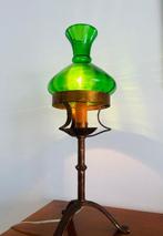 Tafellamp - Gietijzer, geblazen kristal - Gesmeed kristal,, Antiek en Kunst