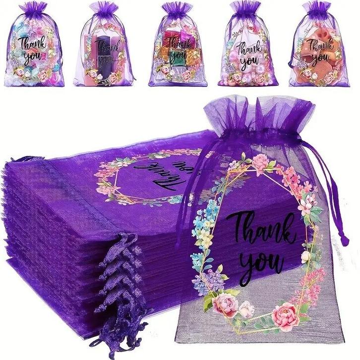Fako Bijoux - Organza Zakjes Met Print - Thank You, Diversen, Cadeauverpakkingen, Verzenden