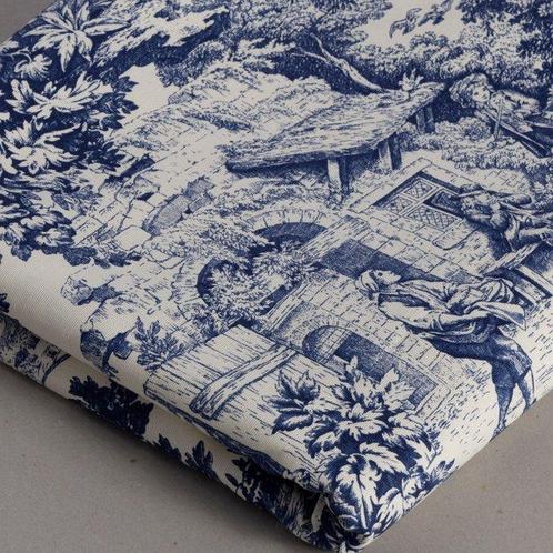 Textiel  - 250 cm - 280 cm - Toile de Jouy Blauw, Antiek en Kunst, Curiosa en Brocante