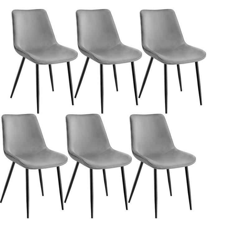 tectake Set stoelen Monroe fluweellook - grijs, Set van 6, Huis en Inrichting, Stoelen, Verzenden