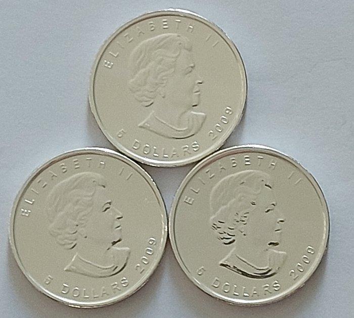 Canada. 5 Dollars 2009 Maple Leaf, 3x1 Oz (.999) (Zonder, Postzegels en Munten, Munten | Europa | Niet-Euromunten