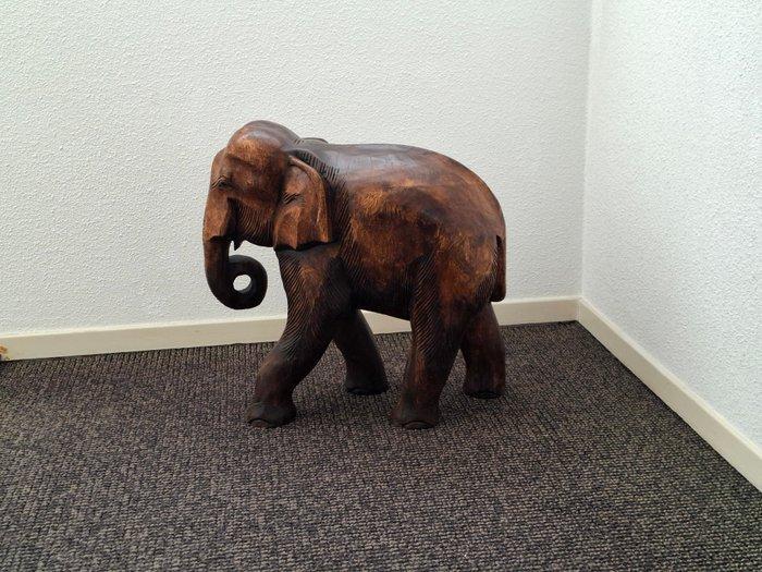 sculptuur, Teak, Houtsnijwerk Olifant XL - 43 cm - Hout Teak, Antiek en Kunst, Curiosa en Brocante