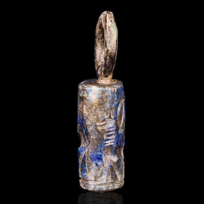 Oud-Oosterse Lapis Lazuli cilinderzegel met bronzen as en, Antiek en Kunst, Antiek | Overige Antiek