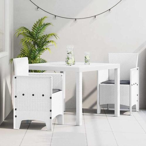 vidaXL Tuin Eettafel Set 3 pcs Wit Polt riet, Tuin en Terras, Tuinsets en Loungesets, Nieuw, Verzenden