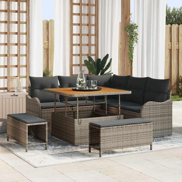 vidaXL Tuinbank Set 8 pcs Grijs poly rattan, Tuin en Terras, Tuinsets en Loungesets, Nieuw, Verzenden