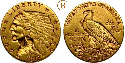 2 1/2 Dollar Indian Head Philadelphia 1913 Usa:, Timbres & Monnaies, Monnaies | Amérique, Envoi