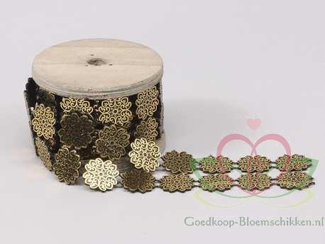 Brocantband muntjes 4 cm. rol 1, 8 meter goudkleur, Huis en Inrichting, Woonaccessoires | Kunstplanten en Kunstbloemen, Nieuw