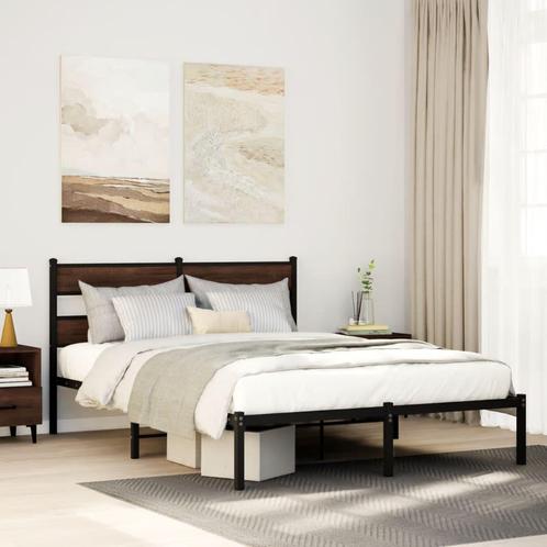 vidaXL Bedframe met hoofdbord zonder matras bruin eiken, Huis en Inrichting, Slaapkamer | Bedden, Nieuw, Verzenden