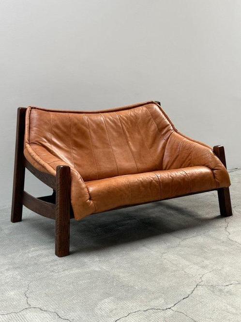 Canapé - 2 places - Chêne, Cuir - dans le design brésilien, Antiek en Kunst, Antiek | Meubels | Stoelen en Sofa's