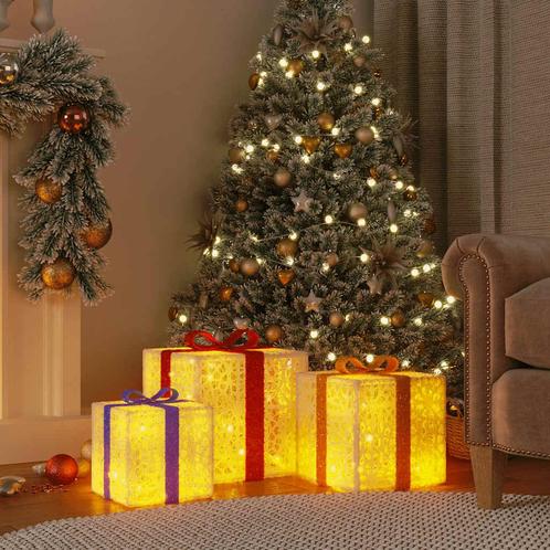 vidaXL Kerstfiguur cadeaudoos 3 st verlicht 64 warmwitte, Diversen, Kerst, Nieuw, Verzenden