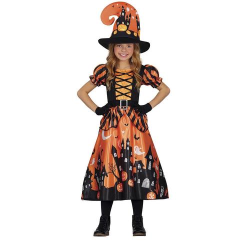 Heks Halloween Kostuum Meisje Pompoen Oranje, Hobby en Vrije tijd, Feestartikelen, Nieuw, Verzenden