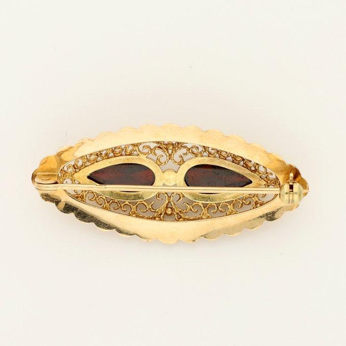 Broche - 14 karaat Geel goud - 2.88ct. tw. Granaat, Handtassen en Accessoires, Antieke sieraden