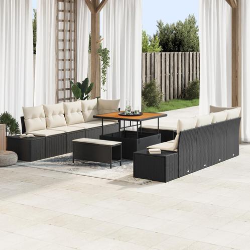 vidaXL 11-delige tuinset met kussens - zwart poly rattan en, Tuin en Terras, Tuinsets en Loungesets, Nieuw, Verzenden