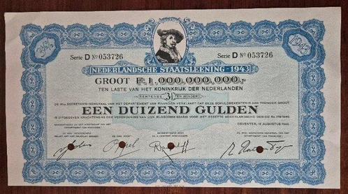 Nederland. 1 x 1000 Gulden - 1943 - State loan - Rembrandt, Postzegels en Munten, Munten | Nederland