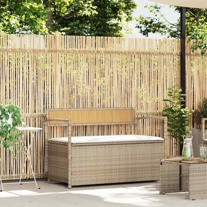 vidaXL Tuinbank met kussen beige polyrotan, Tuin en Terras, Tuinsets en Loungesets, Nieuw, Verzenden