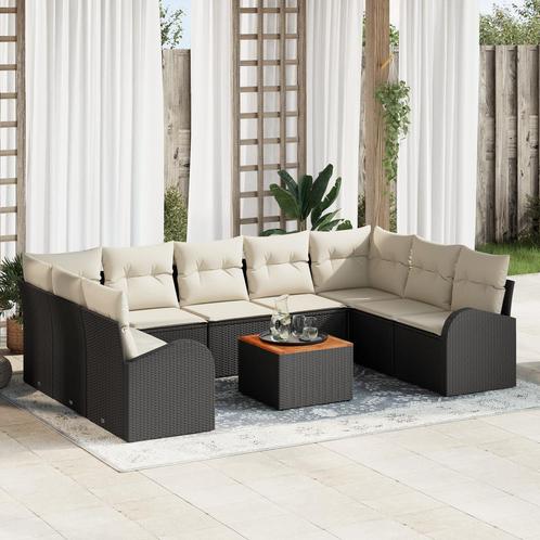 vidaXL Tuinbank Set 10 pcs Zwart, wit Medium Riet, Hout,, Tuin en Terras, Tuinsets en Loungesets, Nieuw, Verzenden