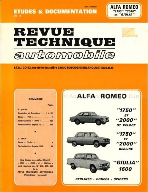 ALFA ROMEO 1750, 2000 ET GIULIA, REVUE TECHNIQUE AUTOMOBILE, Livres, Autos | Livres