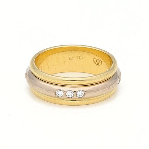 Ring - 18 karaat Geel goud, Witgoud - 0.18ct. tw. Diamant, Handtassen en Accessoires, Ringen
