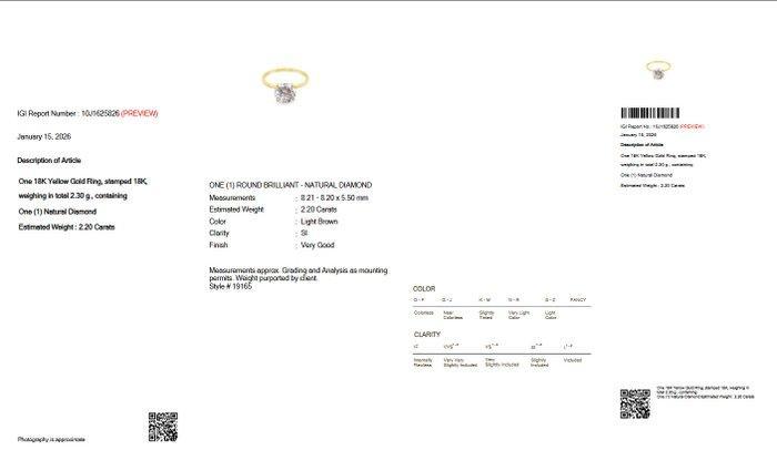 Zonder minimumprijs - Ring - 18 karaat Geel goud - 2.20ct., Bijoux, Sacs & Beauté, Bagues
