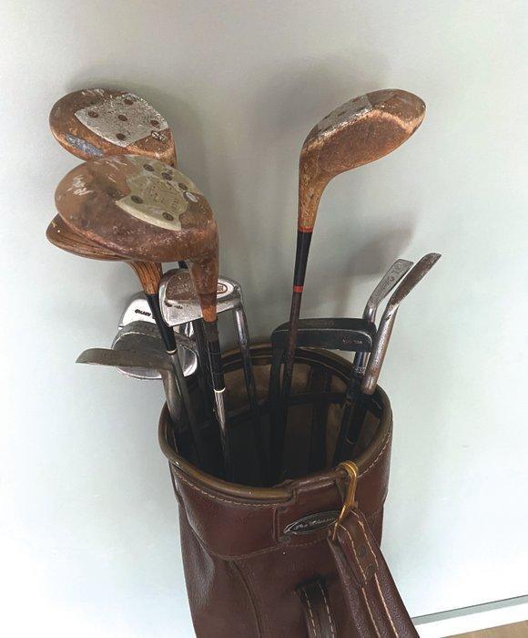 Vintage golftas inclusief 12 antieke golfclubs - Golf -, Antiek en Kunst, Curiosa en Brocante