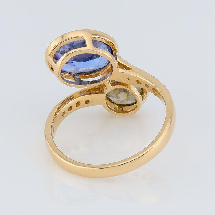 Ring - 14 karaat Geel goud - 4.10ct. tw. Tanzaniet - Diamant, Handtassen en Accessoires, Ringen