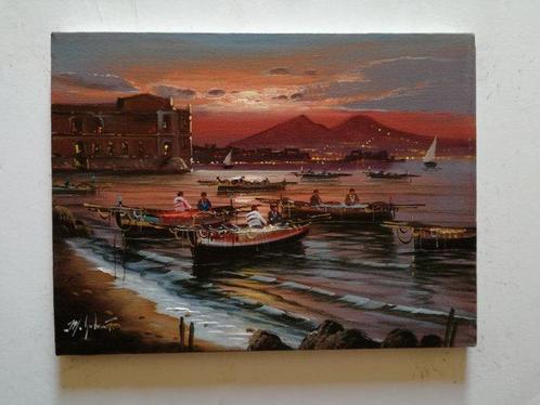Mario Galanti (XX) - Tramonto sul golfo di Napoli, Antiek en Kunst, Kunst | Schilderijen | Klassiek