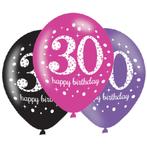 Ballonnen 30 Jaar Happy Birthday Roze 27,5cm 6st, Verzenden, Nieuw
