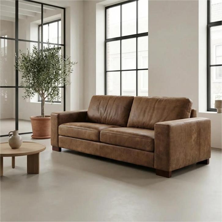 Leren bank Enjoy - 3 zits, Huis en Inrichting, Zetels | Zetels, 200 tot 250 cm, 75 tot 100 cm, Nieuw, Leer, Ophalen of Verzenden