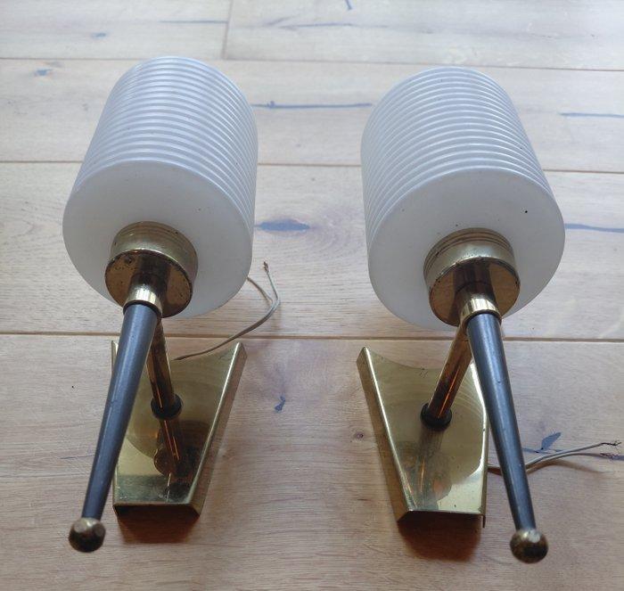 Applique murale (2) - Laiton, Verre, Métal, Antiquités & Art, Antiquités | Éclairage