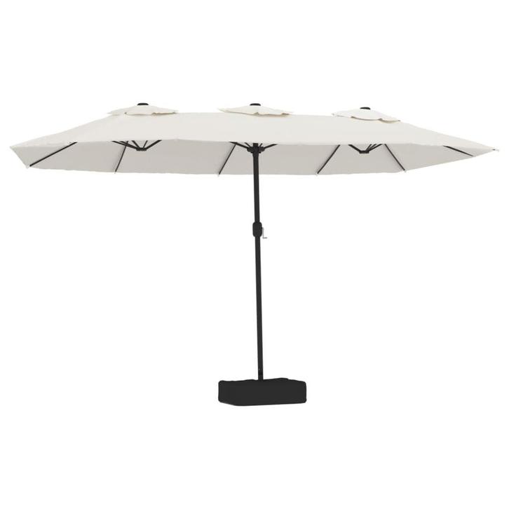 Zandwitte Duo Parasol 4.5m | Tweede Kansje | Tuin Must-have, Tuin en Terras, Parasols, 2 tot 3 meter, Verstelbaar, Nieuw, Zweefparasol
